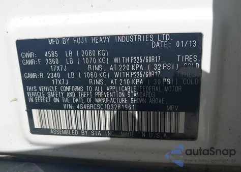 2013 Subaru Outback 2.5I Limited из США, поврежденный, VIN 4S4BRCSC1D3281961